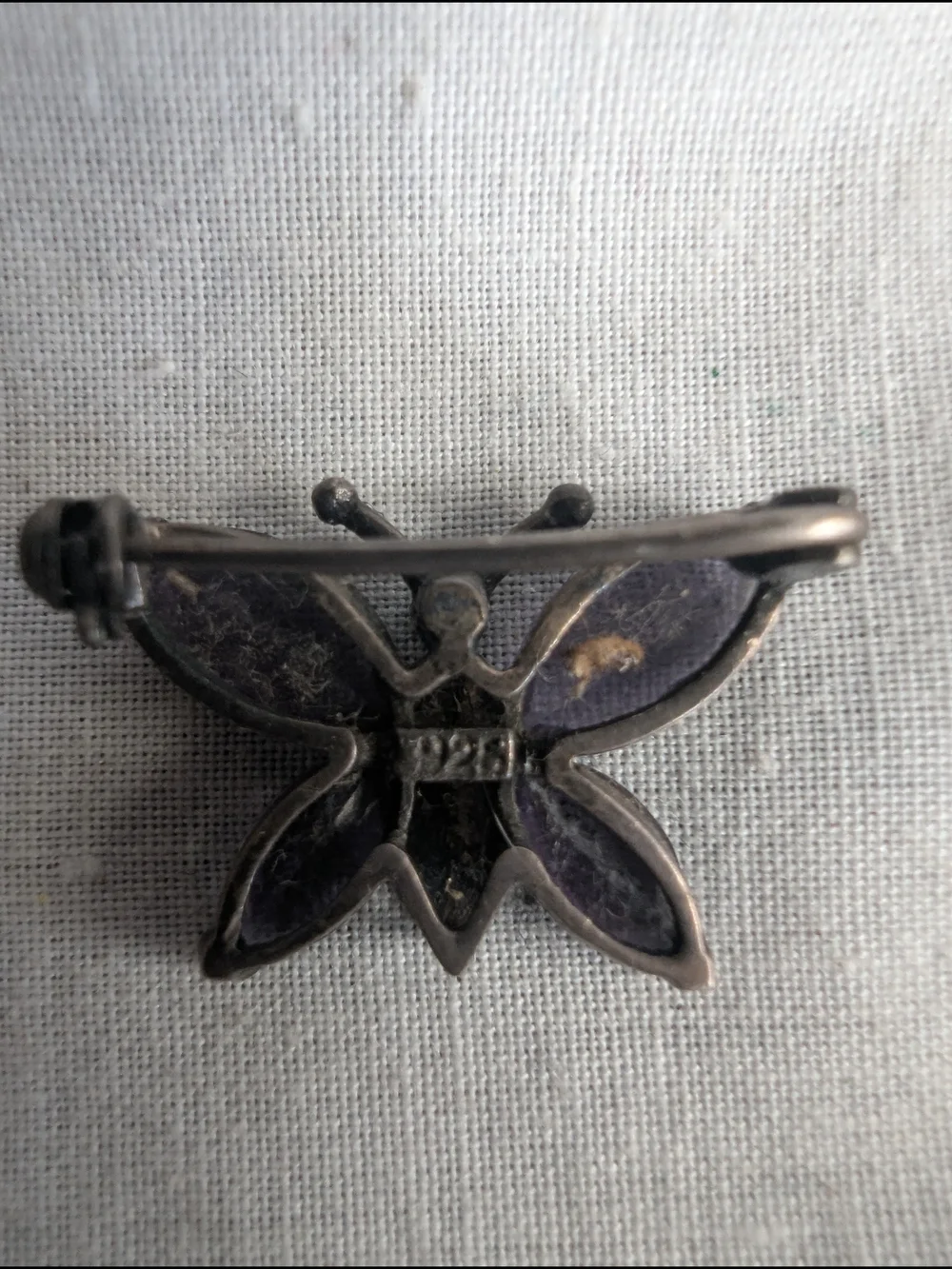 Purple Crystal Amethyst Marcasite Sterling Silver Tiny Butterfly Brooch